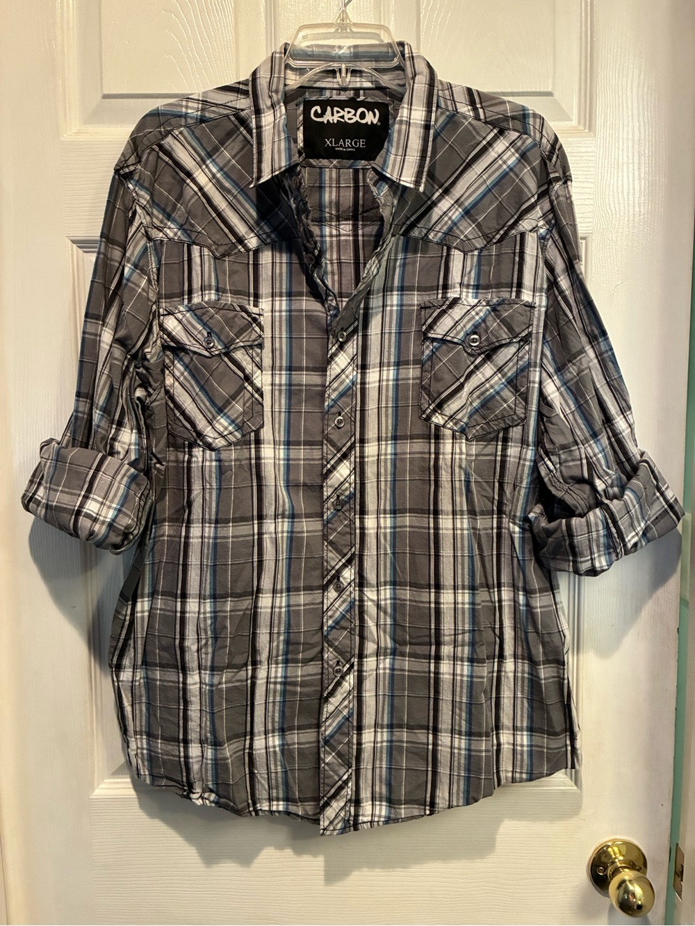 Carbon Men's Gray and Blue Plaid Button-Down Shirt